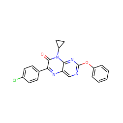 O=c1c(-c2ccc(Cl)cc2)nc2cnc(Oc3ccccc3)nc2n1C1CC1 ZINC000004238304