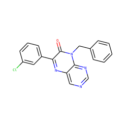 O=c1c(-c2cccc(Cl)c2)nc2cncnc2n1Cc1ccccc1 ZINC000004238902