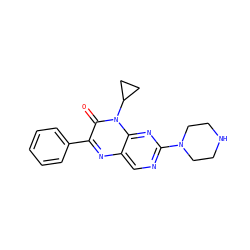 O=c1c(-c2ccccc2)nc2cnc(N3CCNCC3)nc2n1C1CC1 ZINC000004238417