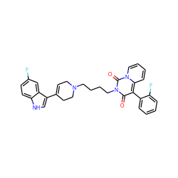 O=c1c(-c2ccccc2F)c2ccccn2c(=O)n1CCCCN1CC=C(c2c[nH]c3ccc(F)cc23)CC1 ZINC000299858419