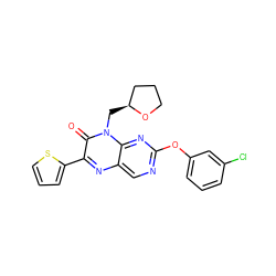 O=c1c(-c2cccs2)nc2cnc(Oc3cccc(Cl)c3)nc2n1C[C@H]1CCCO1 ZINC000004238260