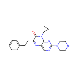 O=c1c(CCc2ccccc2)nc2cnc(N3CCNCC3)nc2n1C1CC1 ZINC000004239060