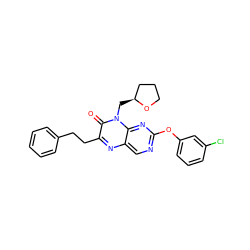 O=c1c(CCc2ccccc2)nc2cnc(Oc3cccc(Cl)c3)nc2n1C[C@H]1CCCO1 ZINC000004238226