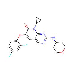 O=c1c(Oc2ccc(F)cc2F)cc2cnc(NC3CCOCC3)nc2n1C1CC1 ZINC000071318837