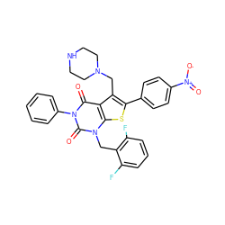 O=c1c2c(CN3CCNCC3)c(-c3ccc([N+](=O)[O-])cc3)sc2n(Cc2c(F)cccc2F)c(=O)n1-c1ccccc1 ZINC000027190072