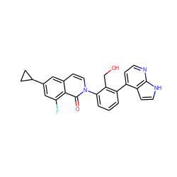 O=c1c2c(F)cc(C3CC3)cc2ccn1-c1cccc(-c2ccnc3[nH]ccc23)c1CO ZINC001772582364