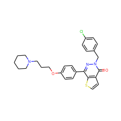 O=c1c2ccsc2c(-c2ccc(OCCCN3CCCCC3)cc2)nn1Cc1ccc(Cl)cc1 ZINC000072127514