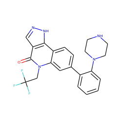 O=c1c2cn[nH]c2c2ccc(-c3ccccc3N3CCNCC3)cc2n1CC(F)(F)F ZINC000205516512