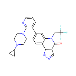 O=c1c2cn[nH]c2c2ccc(-c3cccnc3N3CCN(C4CC4)CC3)cc2n1CC(F)(F)F ZINC000219594623