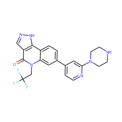 O=c1c2cn[nH]c2c2ccc(-c3ccnc(N4CCNCC4)c3)cc2n1CC(F)(F)F ZINC000205099514