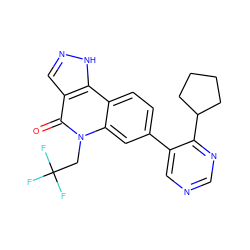 O=c1c2cn[nH]c2c2ccc(-c3cncnc3C3CCCC3)cc2n1CC(F)(F)F ZINC000205038601