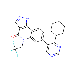 O=c1c2cn[nH]c2c2ccc(-c3cncnc3C3CCCCC3)cc2n1CC(F)(F)F ZINC000220070379