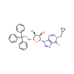 O=c1c2ncn([C@@H]3O[C@H](COC(c4ccccc4)(c4ccccc4)c4ccccc4)[C@@H](O)[C@H]3O)c2ncn1CC1CC1 ZINC000036338739