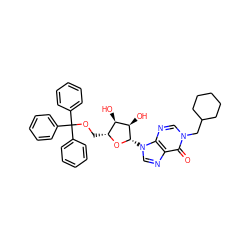 O=c1c2ncn([C@@H]3O[C@H](COC(c4ccccc4)(c4ccccc4)c4ccccc4)[C@@H](O)[C@H]3O)c2ncn1CC1CCCCC1 ZINC000036338737