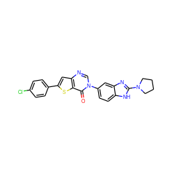 O=c1c2sc(-c3ccc(Cl)cc3)cc2ncn1-c1ccc2[nH]c(N3CCCC3)nc2c1 ZINC000040575423