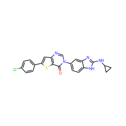 O=c1c2sc(-c3ccc(Cl)cc3)cc2ncn1-c1ccc2[nH]c(NC3CC3)nc2c1 ZINC000040568497