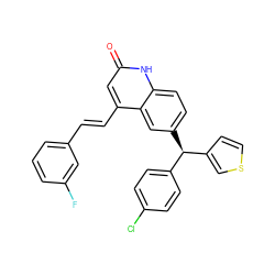 O=c1cc(/C=C/c2cccc(F)c2)c2cc([C@H](c3ccc(Cl)cc3)c3ccsc3)ccc2[nH]1 ZINC001772643667