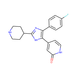 O=c1cc(-c2[nH]c(C3CCNCC3)nc2-c2ccc(F)cc2)cc[nH]1 ZINC000299831388