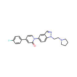 O=c1cc(-c2ccc(F)cc2)ccn1-c1ccc2c(cnn2CCN2CCCC2)c1 ZINC000059081388