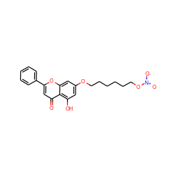 O=c1cc(-c2ccccc2)oc2cc(OCCCCCCO[N+](=O)[O-])cc(O)c12 ZINC000040892292