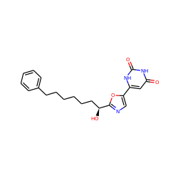 O=c1cc(-c2cnc([C@@H](O)CCCCCCc3ccccc3)o2)[nH]c(=O)[nH]1 ZINC000036079972