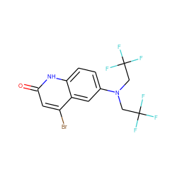 O=c1cc(Br)c2cc(N(CC(F)(F)F)CC(F)(F)F)ccc2[nH]1 ZINC000014968515