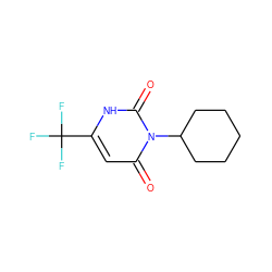 O=c1cc(C(F)(F)F)[nH]c(=O)n1C1CCCCC1 ZINC000001383410