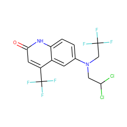 O=c1cc(C(F)(F)F)c2cc(N(CC(Cl)Cl)CC(F)(F)F)ccc2[nH]1 ZINC000014968445