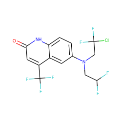 O=c1cc(C(F)(F)F)c2cc(N(CC(F)F)CC(F)(F)Cl)ccc2[nH]1 ZINC000014968405