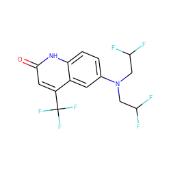 O=c1cc(C(F)(F)F)c2cc(N(CC(F)F)CC(F)F)ccc2[nH]1 ZINC000014968401