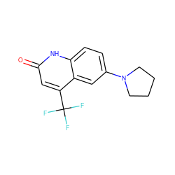 O=c1cc(C(F)(F)F)c2cc(N3CCCC3)ccc2[nH]1 ZINC000014968195