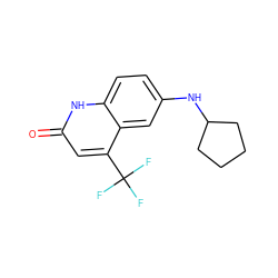 O=c1cc(C(F)(F)F)c2cc(NC3CCCC3)ccc2[nH]1 ZINC000014968391