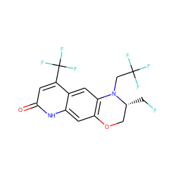 O=c1cc(C(F)(F)F)c2cc3c(cc2[nH]1)OC[C@@H](CF)N3CC(F)(F)F ZINC000029043901