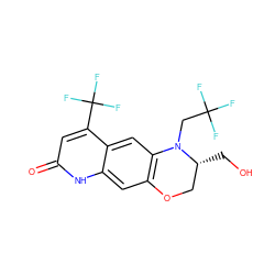 O=c1cc(C(F)(F)F)c2cc3c(cc2[nH]1)OC[C@@H](CO)N3CC(F)(F)F ZINC000029044750