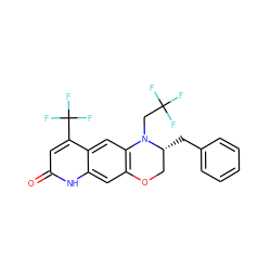 O=c1cc(C(F)(F)F)c2cc3c(cc2[nH]1)OC[C@@H](Cc1ccccc1)N3CC(F)(F)F ZINC000029046087