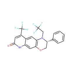 O=c1cc(C(F)(F)F)c2cc3c(cc2[nH]1)OC[C@@H](c1ccccc1)N3CC(F)(F)F ZINC000029046081