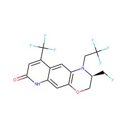 O=c1cc(C(F)(F)F)c2cc3c(cc2[nH]1)OC[C@H](CF)N3CC(F)(F)F ZINC000029043909