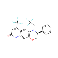 O=c1cc(C(F)(F)F)c2cc3c(cc2[nH]1)OC[C@H](c1ccccc1)N3CC(F)(F)F ZINC000029045985