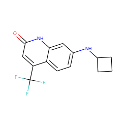 O=c1cc(C(F)(F)F)c2ccc(NC3CCC3)cc2[nH]1 ZINC000014968301