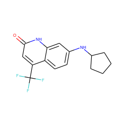 O=c1cc(C(F)(F)F)c2ccc(NC3CCCC3)cc2[nH]1 ZINC000014968305