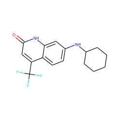 O=c1cc(C(F)(F)F)c2ccc(NC3CCCCC3)cc2[nH]1 ZINC000014968309