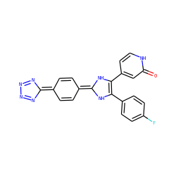 O=c1cc(C2=C(c3ccc(F)cc3)NC(=c3ccc(=C4N=NN=N4)cc3)N2)cc[nH]1 ZINC000377428797