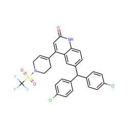 O=c1cc(C2=CCN(S(=O)(=O)C(F)(F)F)CC2)c2cc(C(c3ccc(Cl)cc3)c3ccc(Cl)cc3)ccc2[nH]1 ZINC001772626309