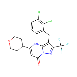 O=c1cc(C2CCOCC2)[nH]c2c(Cc3cccc(Cl)c3Cl)c(C(F)(F)F)nn12 ZINC000095582300