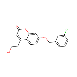 O=c1cc(CCO)c2ccc(OCc3cccc(Cl)c3)cc2o1 ZINC000166440433