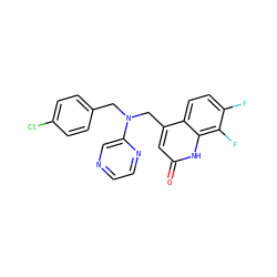 O=c1cc(CN(Cc2ccc(Cl)cc2)c2cnccn2)c2ccc(F)c(F)c2[nH]1 ZINC000059097182