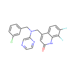 O=c1cc(CN(Cc2cccc(Cl)c2)c2cnccn2)c2ccc(F)c(F)c2[nH]1 ZINC000059097181