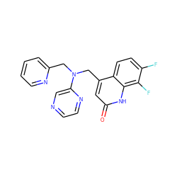 O=c1cc(CN(Cc2ccccn2)c2cnccn2)c2ccc(F)c(F)c2[nH]1 ZINC000082149630