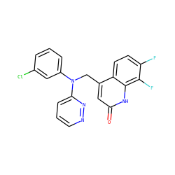 O=c1cc(CN(c2cccc(Cl)c2)c2cccnn2)c2ccc(F)c(F)c2[nH]1 ZINC000082152059