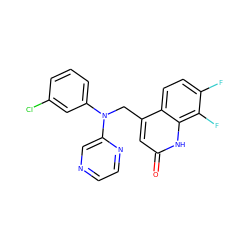 O=c1cc(CN(c2cccc(Cl)c2)c2cnccn2)c2ccc(F)c(F)c2[nH]1 ZINC000082153933